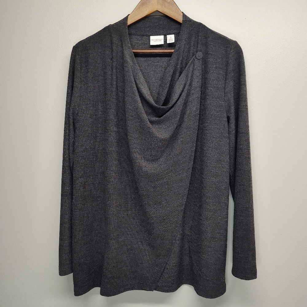 Weekends By Chico's Cardigan Sweater Women Size M (1) Gray Long Sleeve Ribbed